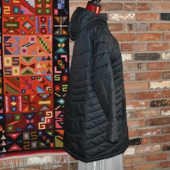 Columbia Midi Black Hooded Puffer Jacket Coat XXXL - Picture 3 of 8